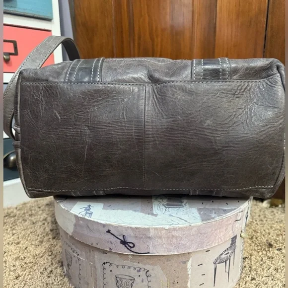 Frye Melissa Dome Satchel Gray Leather Crossbody Handbag - Picture 3 of 14